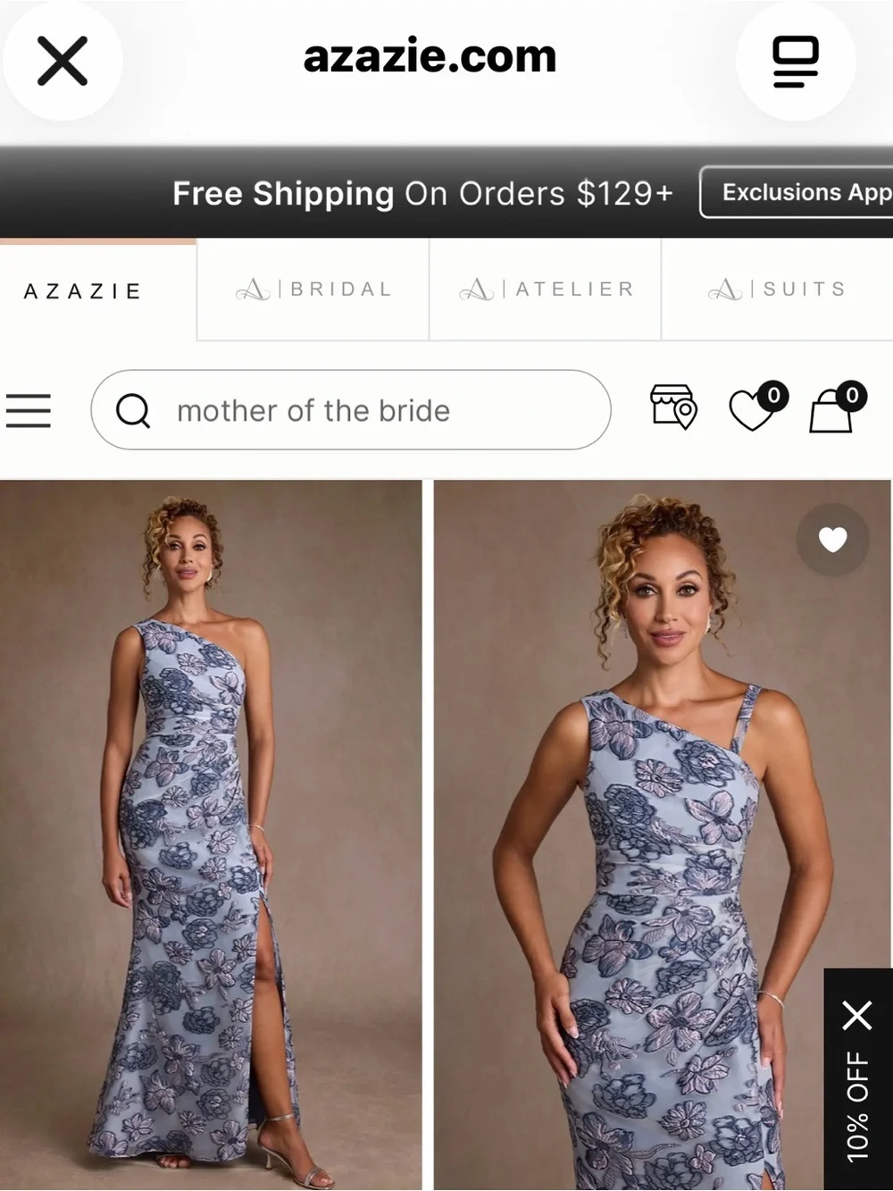 Azazie Dusty Blue One-Shoulder Floral Jacquard Gown